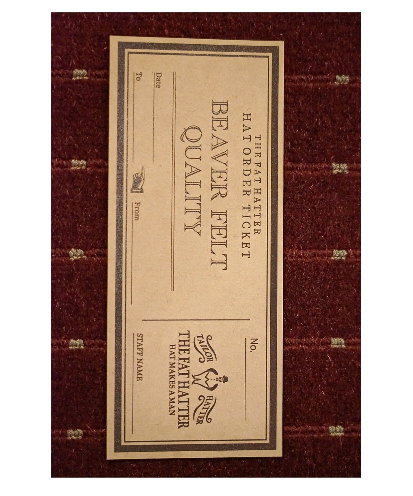 - HAT ORDER TICKET -BEAVER FELT / ビーバー素材