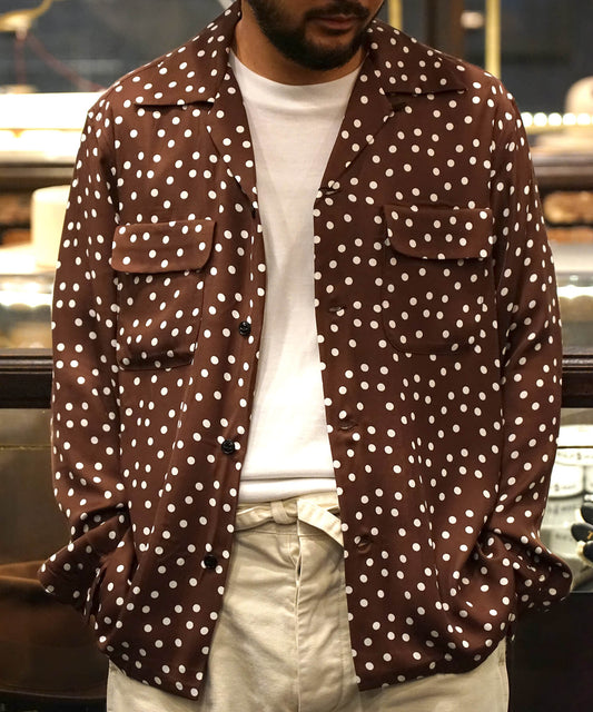 1950's Vintage Style  L/S Rayon Shirt Dot